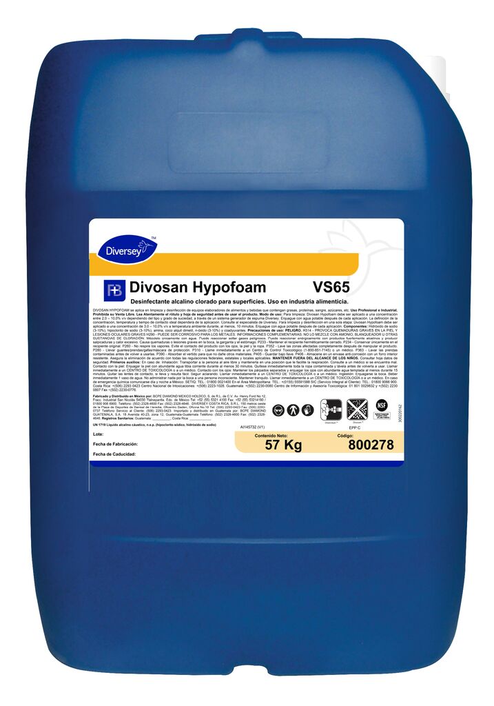 DIVOSAN HYPOFOAM VS65 57kg - Desinfectante alcalino clorado para superficies uso en industria alimenticia